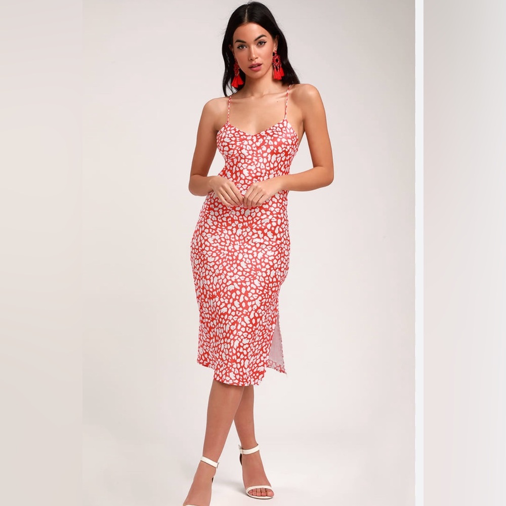 Lulus Calling My Spirit Red Print Satin Midi Dress red leopard cheetah s…